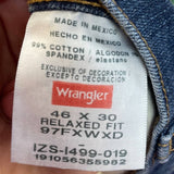Wrangler Mens 46 X 30 Cotton Blend Relaxed Fit Med Wash Denim Blue Jeans