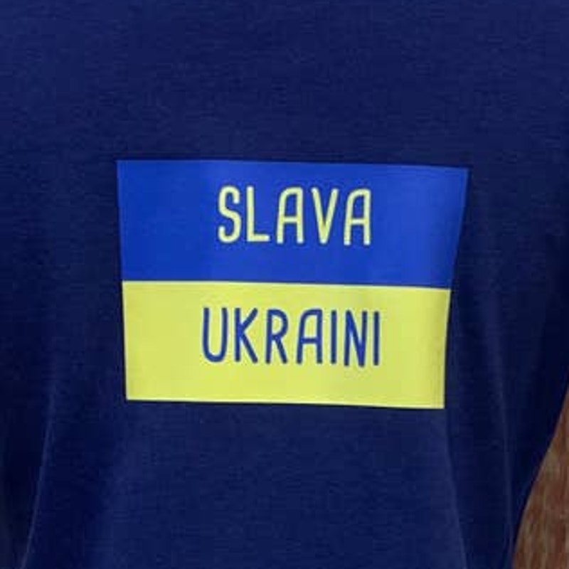 Upcycled Hand Printed Medium Summer Seagull Flag Slava Ukraini Artist Tee