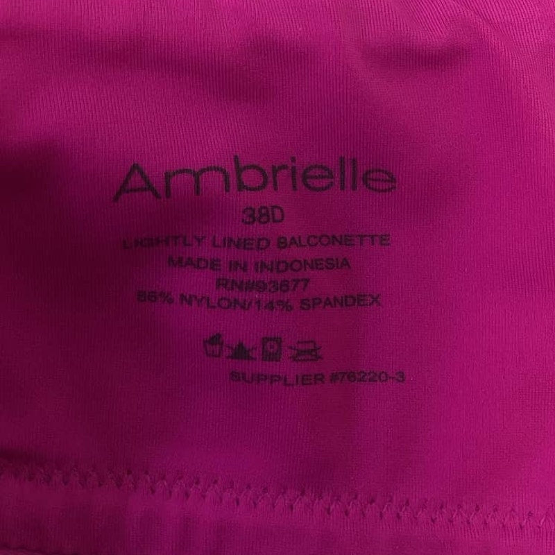 Ambrielle 38D Underwire Lightly Lined Nylon Balconette 2 Hook Adjustable Bra