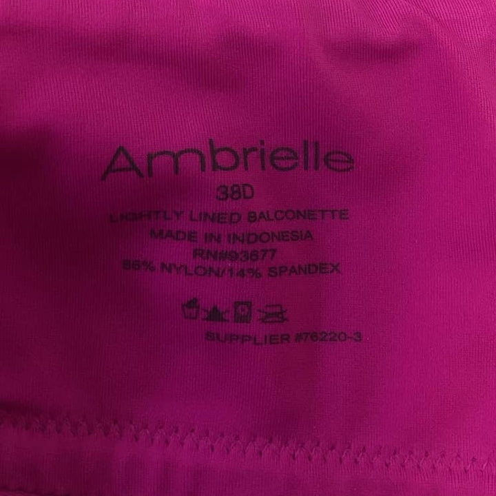 Ambrielle 38D Underwire Lightly Lined Nylon Balconette 2 Hook Adjustable Bra
