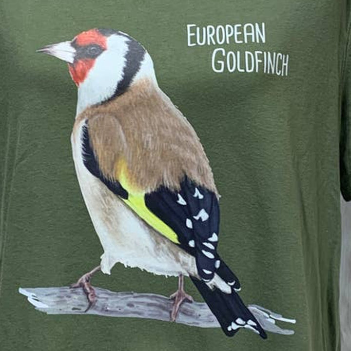 Upcycled Hand Printed Mens Large European Goldfinch Slava Ukraini Artist Tee