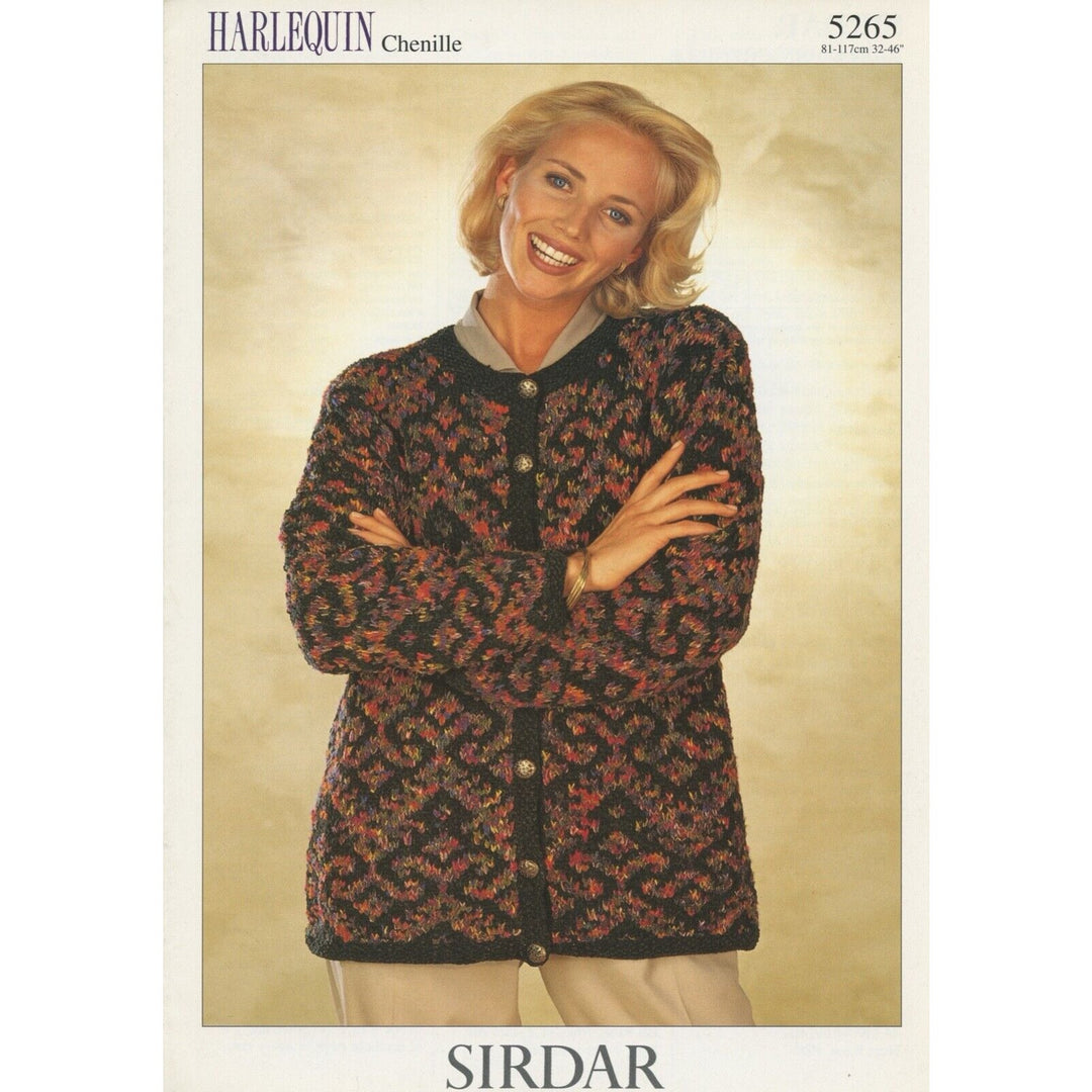 New Sirdar 5265 Harlequin Chenille Cardigan Sweater Jacket Knitting Pattern