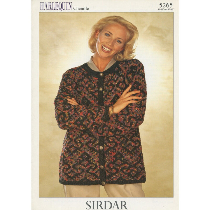New Sirdar 5265 Harlequin Chenille Cardigan Sweater Jacket Knitting Pattern