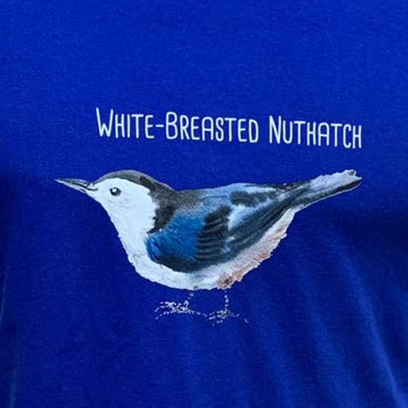 Wingspan Inspired Mens Medium Watercolor White Breasted Nuthatch Upcycled Tee