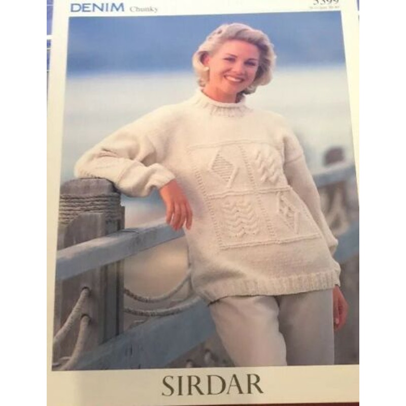 New Sirdar 5399 Denim Chunky Womens Patchwork Pullover Sweater Knitting Pattern
