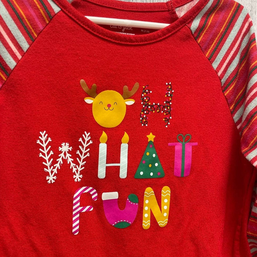 Cat &amp; Jack Child Medium Oh What Fun Long Sleeve Polyester Christmas PJ Tee