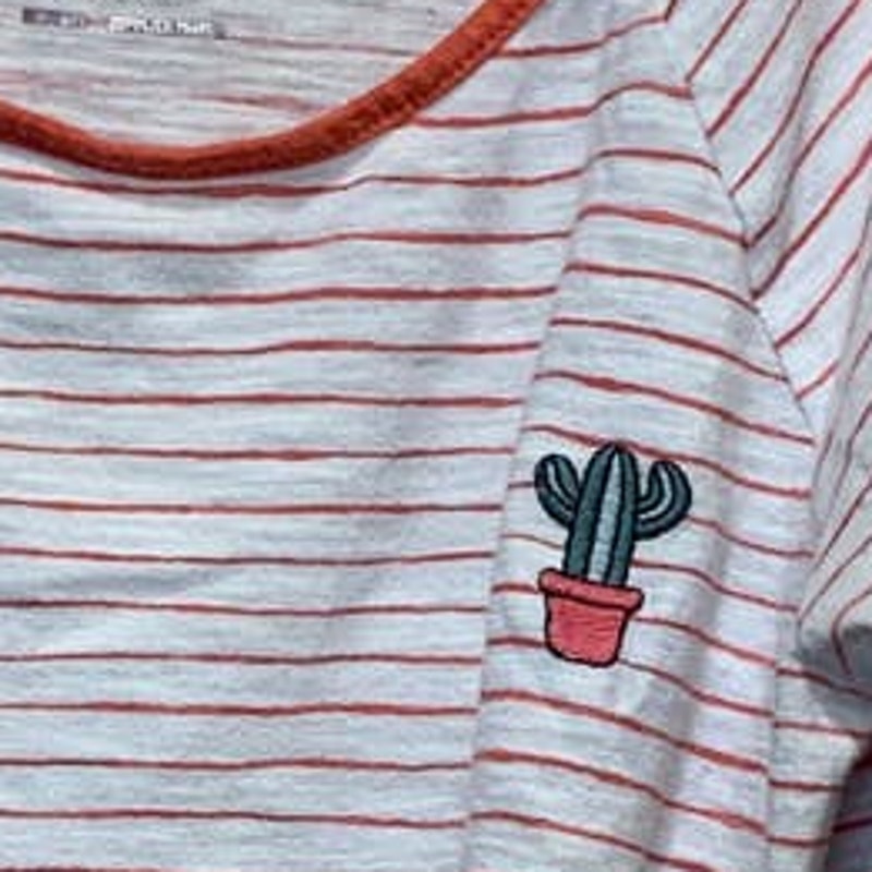 Arizona Jeans Girls M 10/12 Long Sleeve Succulent Striped Cactus Patch Shirt