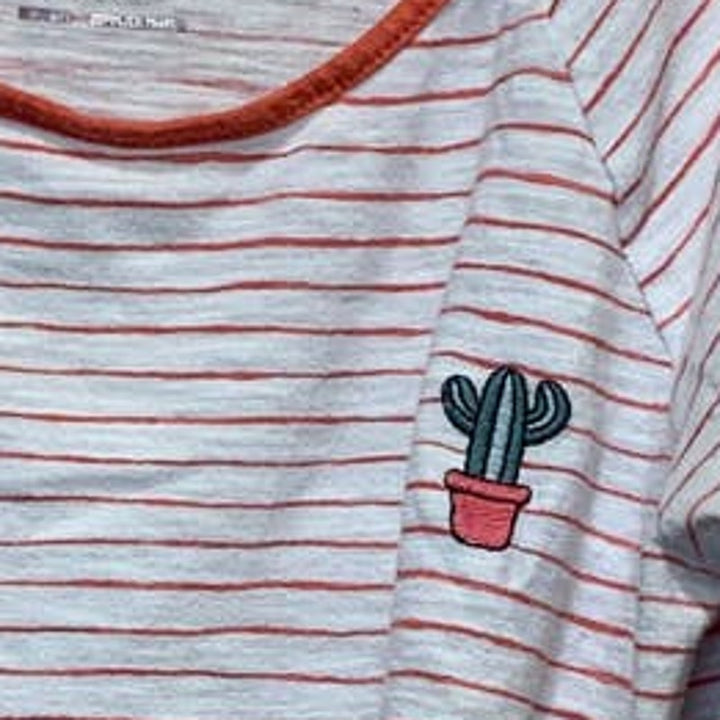 Arizona Jeans Girls M 10/12 Long Sleeve Succulent Striped Cactus Patch Shirt