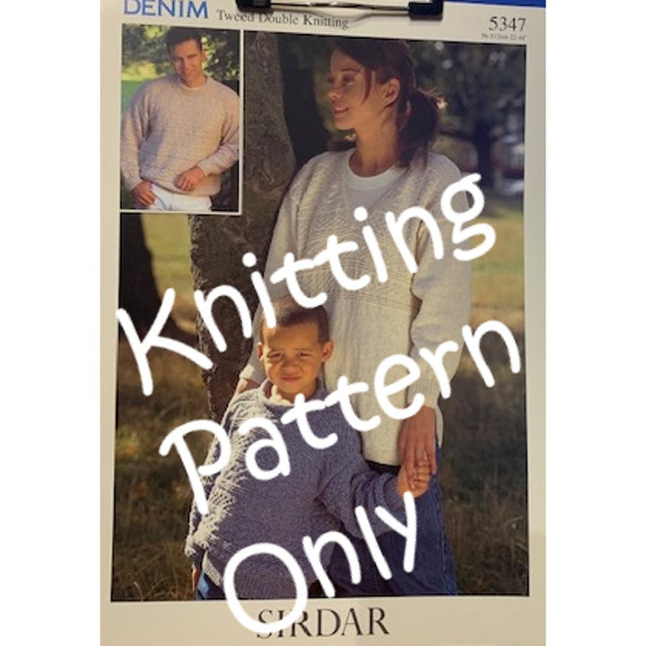 New Sirdar 5347 Denim Tweed Family Sweaters Crew VNeck Double Knitting Pattern