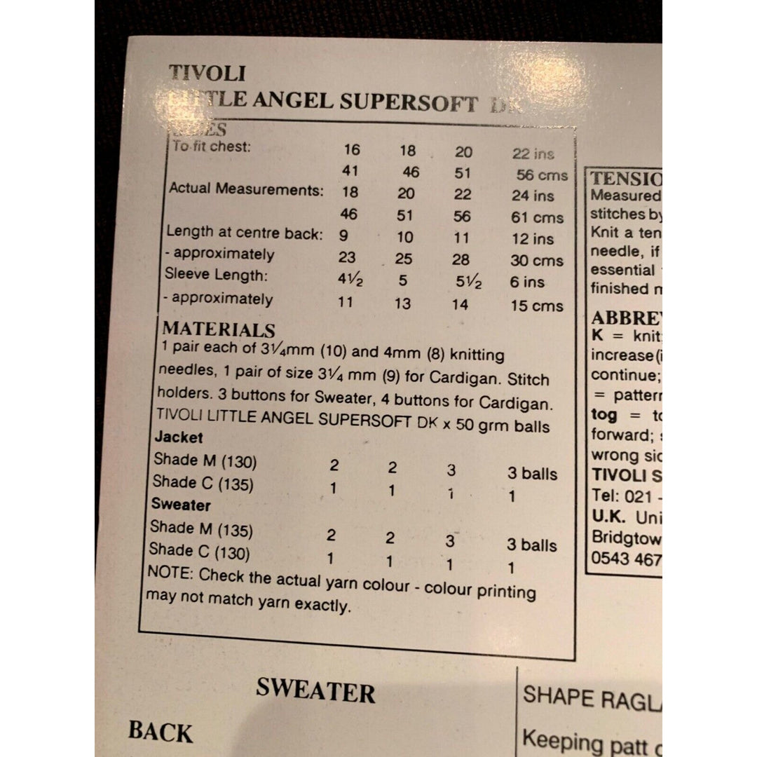 New Tivoli Little Angel Child Supersoft DK Jacket &amp; Sweater Knitting Pattern