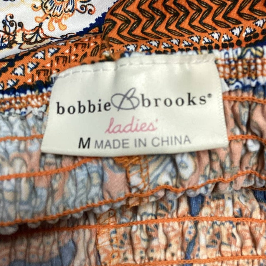 Bobbie Brooks Womens Medium Boho Paisley Floral Print Strappy Deep V Maxi Dress