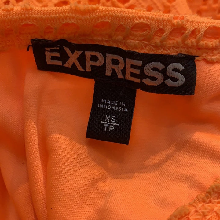 Express XS Lacy Overlay Sleeveless Polyester Blend Orange Fit &amp; Flare dress