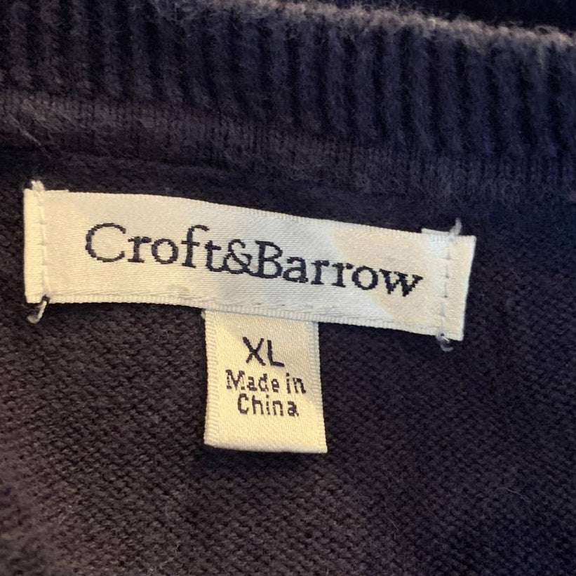 Croft &amp; Barrow XL 100% Cotton 3/4 Sleeve Crew Neck Navy Blue Striped Sweater