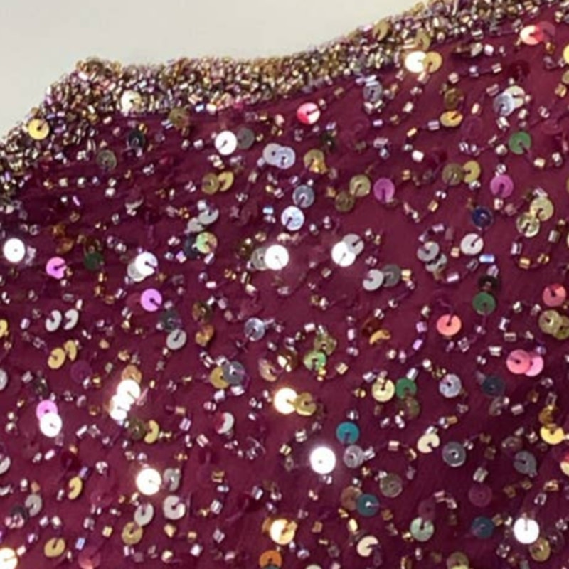 Scala Womens Size XL Wine Red Silk Zip Up V-Neck Fully Lined Formal Sequin Top