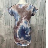 Upcycled Hand Printed Small Dragonfly Short Sleeve Mini Sweatshirt Tie Dye Dress