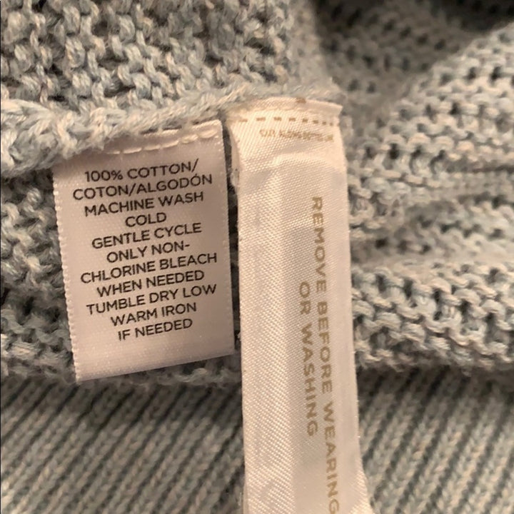 Ann Taylor Loft Small Baby Blue 100% Cotton Long Scoop Neck Loose Weave Sweater