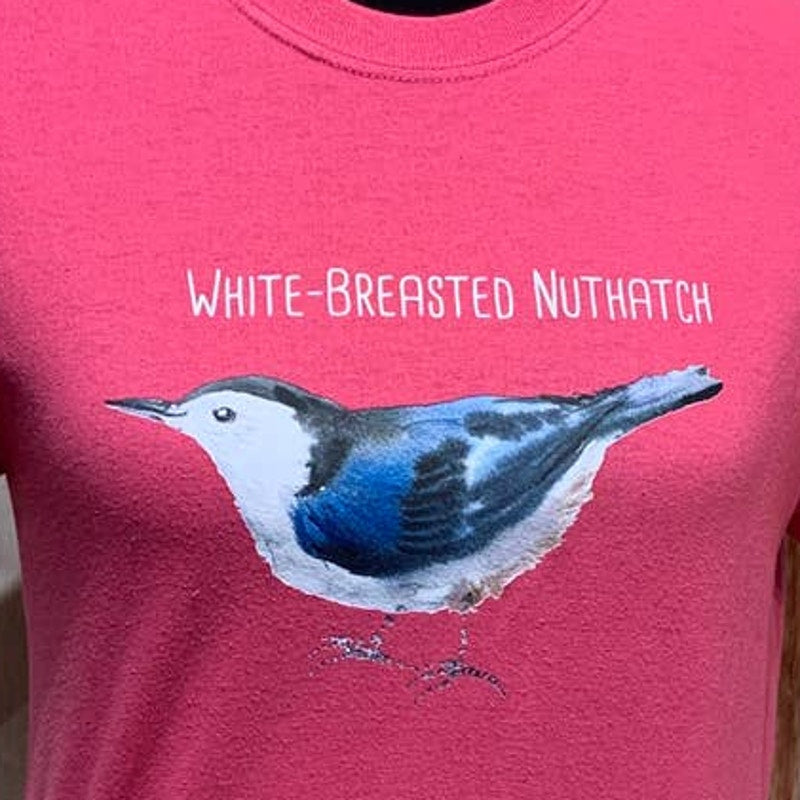 Wingspan Inspired Womens Small Watercolor White Breasted Nuthatch Upcycled Tee