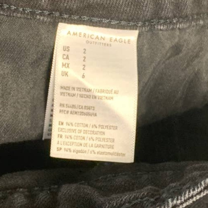 American Eagle Size 2 Button Up PolyCotton Black Denim Short Jean Skirt