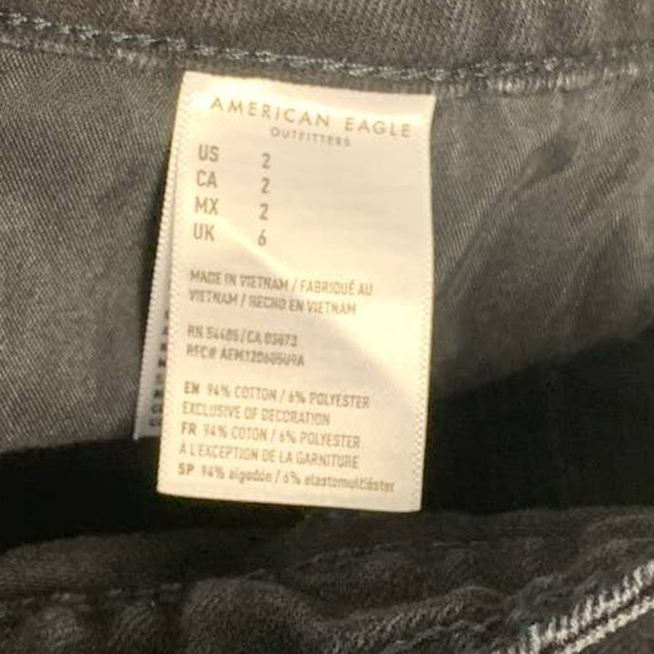American Eagle Size 2 Button Up PolyCotton Black Denim Short Jean Skirt