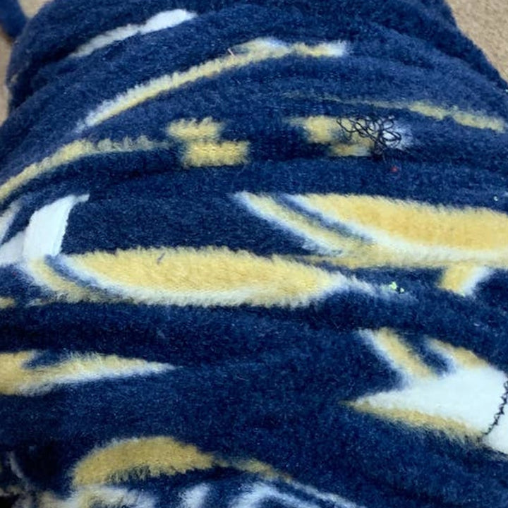 Handmade Craft Knitting Crochet Upcycled Blue Gold Fleece Fabric Ribbon Yarn