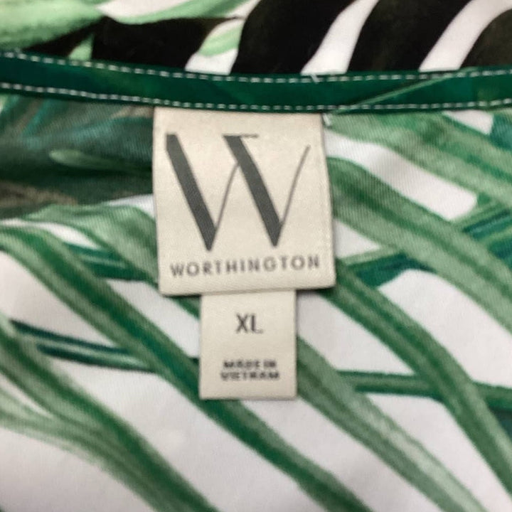 Worthington Womens XL Short Sleeve Button Down Fern Leaves 100% Polyester Shirt