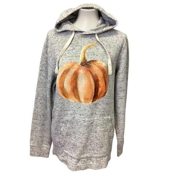 Hand Printed Med Upcycled Long Sleeve Halloween Fall Pumpkin Sweatshirt Hoodie
