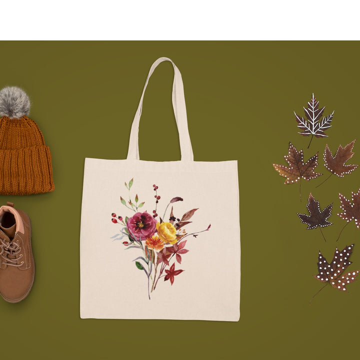 New Hand Printed Back to School Autumn Flower Bouquet Teacher Gift Tote Bag
