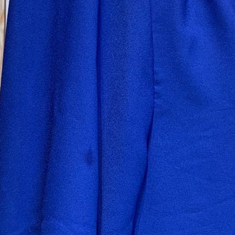 Womens Large Flowy Royal Blue Front Zip Long Sleeve Sheer Hi Low Top w Flaws