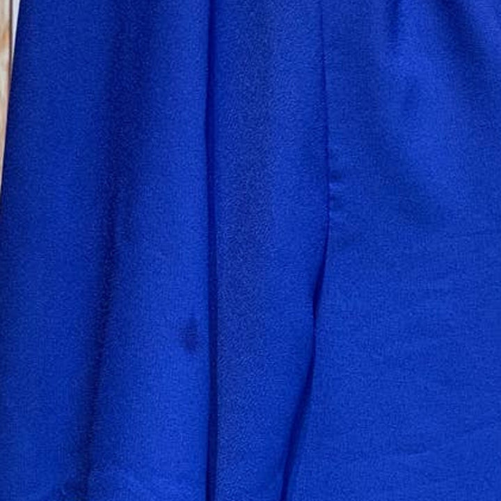 Womens Large Flowy Royal Blue Front Zip Long Sleeve Sheer Hi Low Top w Flaws