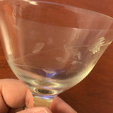 3 Vintage Delicate Glass Flower w Leaves Stemmed Drinking Wine Glasses w Chip