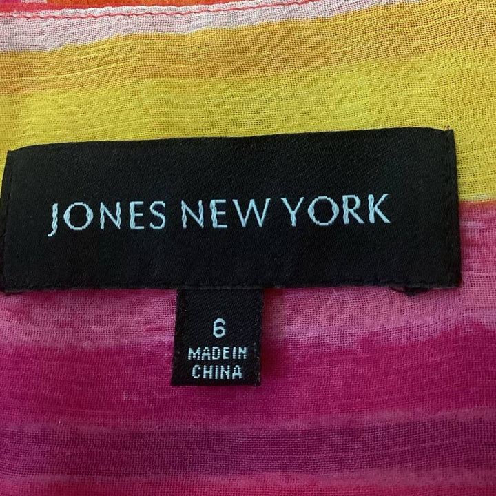 Jones New York Womens Size 6 Striped Sleeveless V-Neck 100% Polyester Blouse