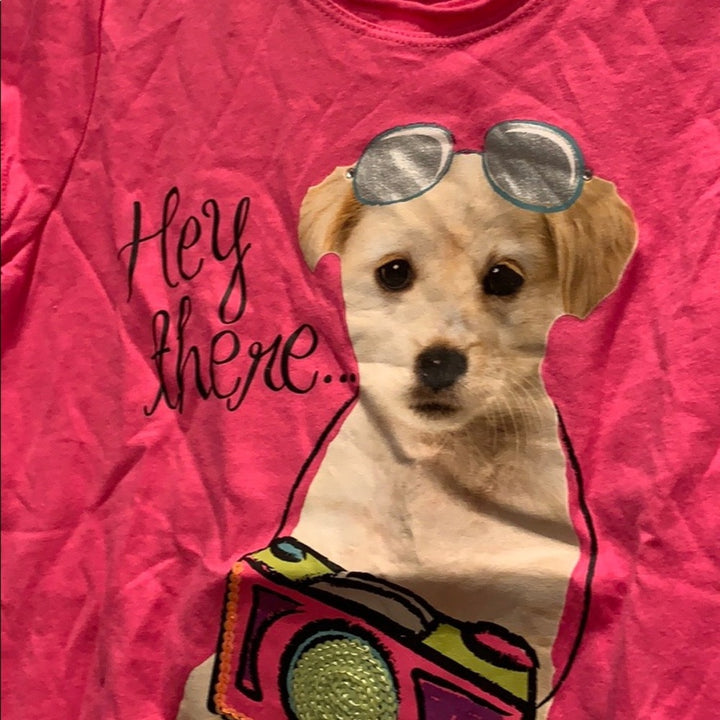 New 1989 Childrens Place Girls Medium Pink Power Puppy Glitter T-Shirt Pair