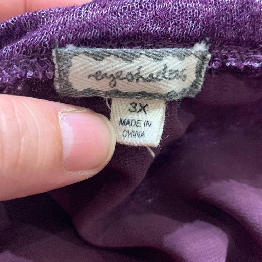 Eyeshadow 3X 3/4 Sleeve Purple Flowy Layered Lace Detail Shiny Comfy Top Blouse