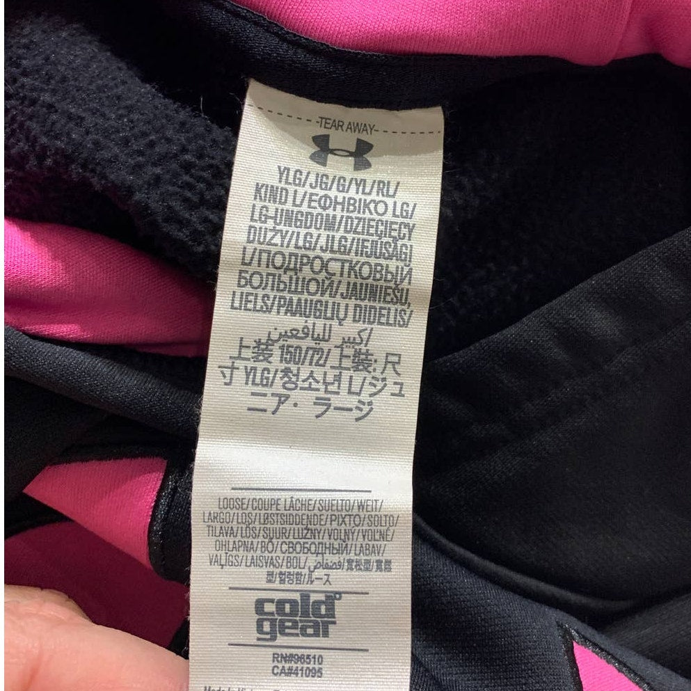 Under Armour Youth Large Cold Gear Black Pink Athletic Hoodie Sweatshirt Pocket
