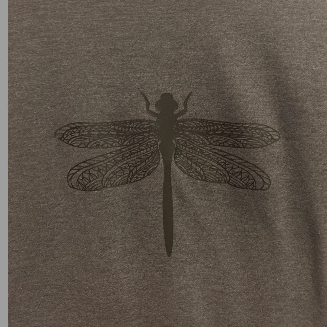 Hand Printed Upcycled Womens Medium Dragonfly Crew Neck Short Sleeve Tee Shirt