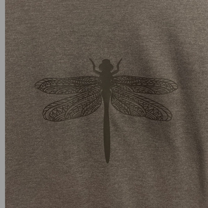 Hand Printed Upcycled Womens Medium Dragonfly Crew Neck Short Sleeve Tee Shirt
