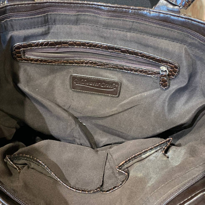 Coldwater Creek Brown Faux Crocodile Leather Career Briefcase Handbag Purse