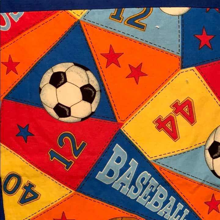 Handmade Foldup Pillow Childs Quilt Sports Baseball Soccer Kids Quilted Blanket