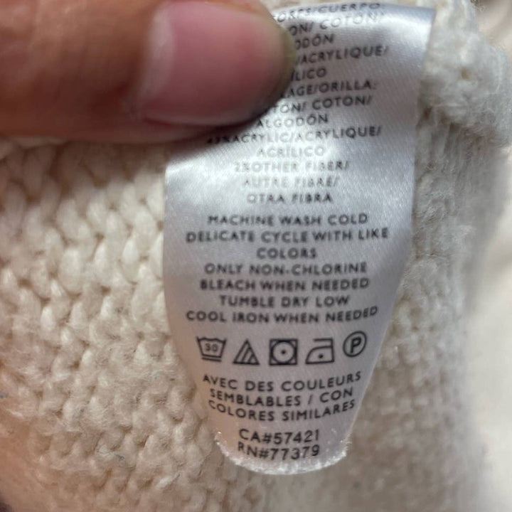 Ann Taylor Small Cotton Blend Long Open Front Cable Knit Cream Cardigan Sweater