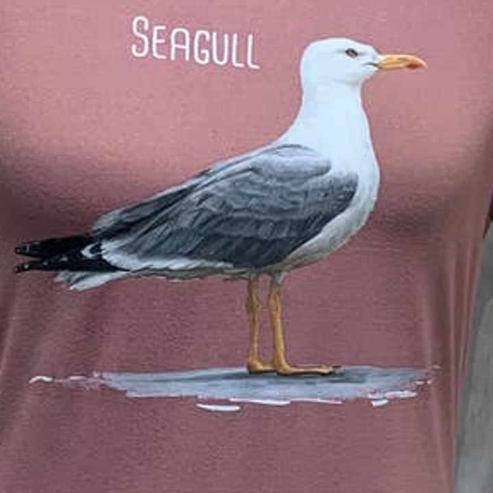 Upcycled Hand Printed Small Summer Seagull Ukraine Flag Slava Ukraini Artist Tee