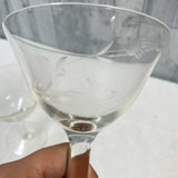 3 Vintage Delicate Glass Flower w Leaves Stemmed Drinking Wine Glasses w Chip