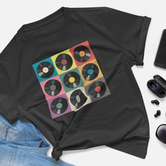 Hand Printed Mens Small Vintage Retro Vinyl Record Album Short Sleeve Tee Shirt