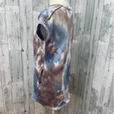 Upcycled Hand Printed Small Dragonfly Short Sleeve Mini Sweatshirt Tie Dye Dress