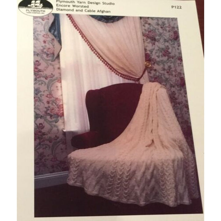 New Plymouth Yarn Co P122 Encore Worsted Diamond Cable Afghan Knitting Pattern