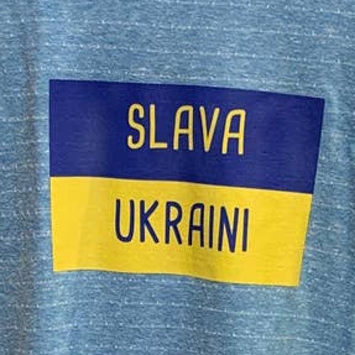 Upcycled Hand Printed 2XL Ukraine Flag European Goldfinch Slava Ukraini Tee
