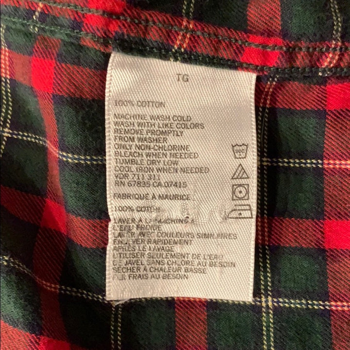 Nautica Mens XL Red Green Plaid 100% Cotton Long Sleeve Button Down Casual Shirt