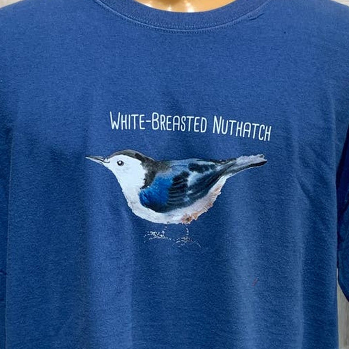 Wingspan Inspired Mens 2XL Watercolor White Breasted Nuthatch Upcycle Tee