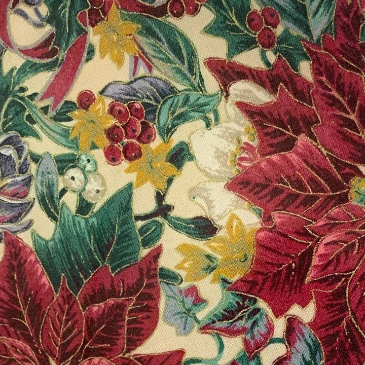 Handmade Christmas Pink Poinsettia Flowers Berries Decoupage Fabric Glass Plate