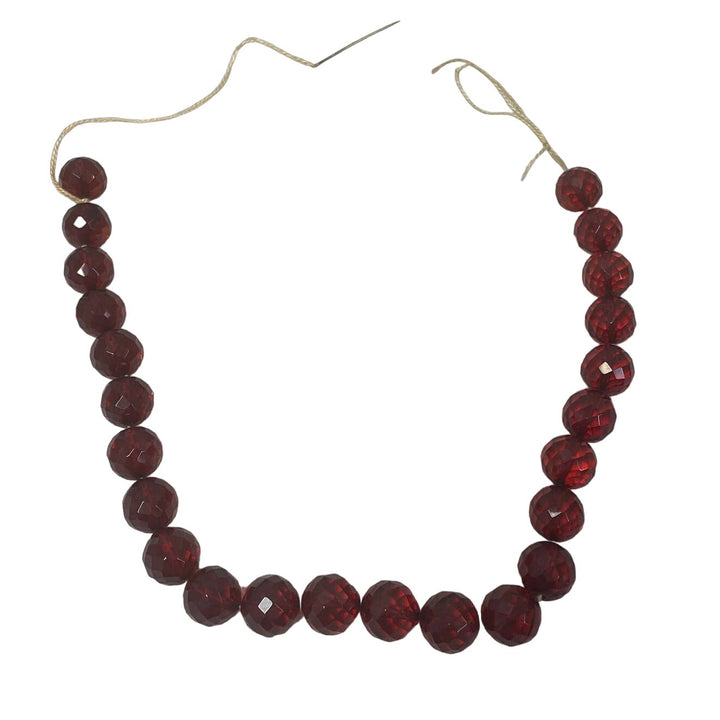 Strand of 24 Vintage Ruby Red Shiny Round Beads Beaded Jewelry Craft Supply