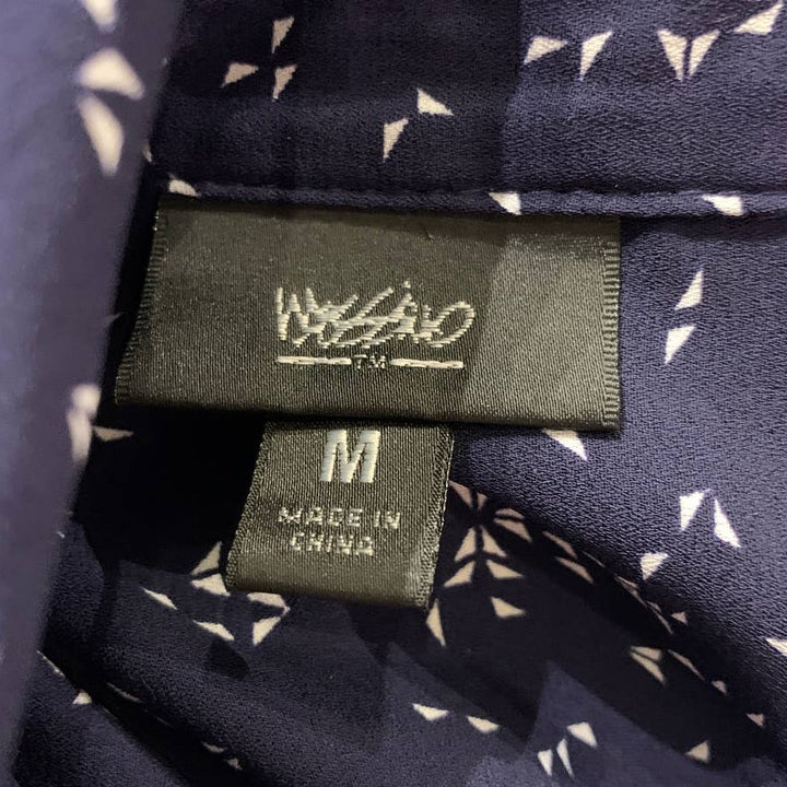 Mossimo Medium Navy Blue White Long Sleeve Flowy Polyester Button Down Blouse